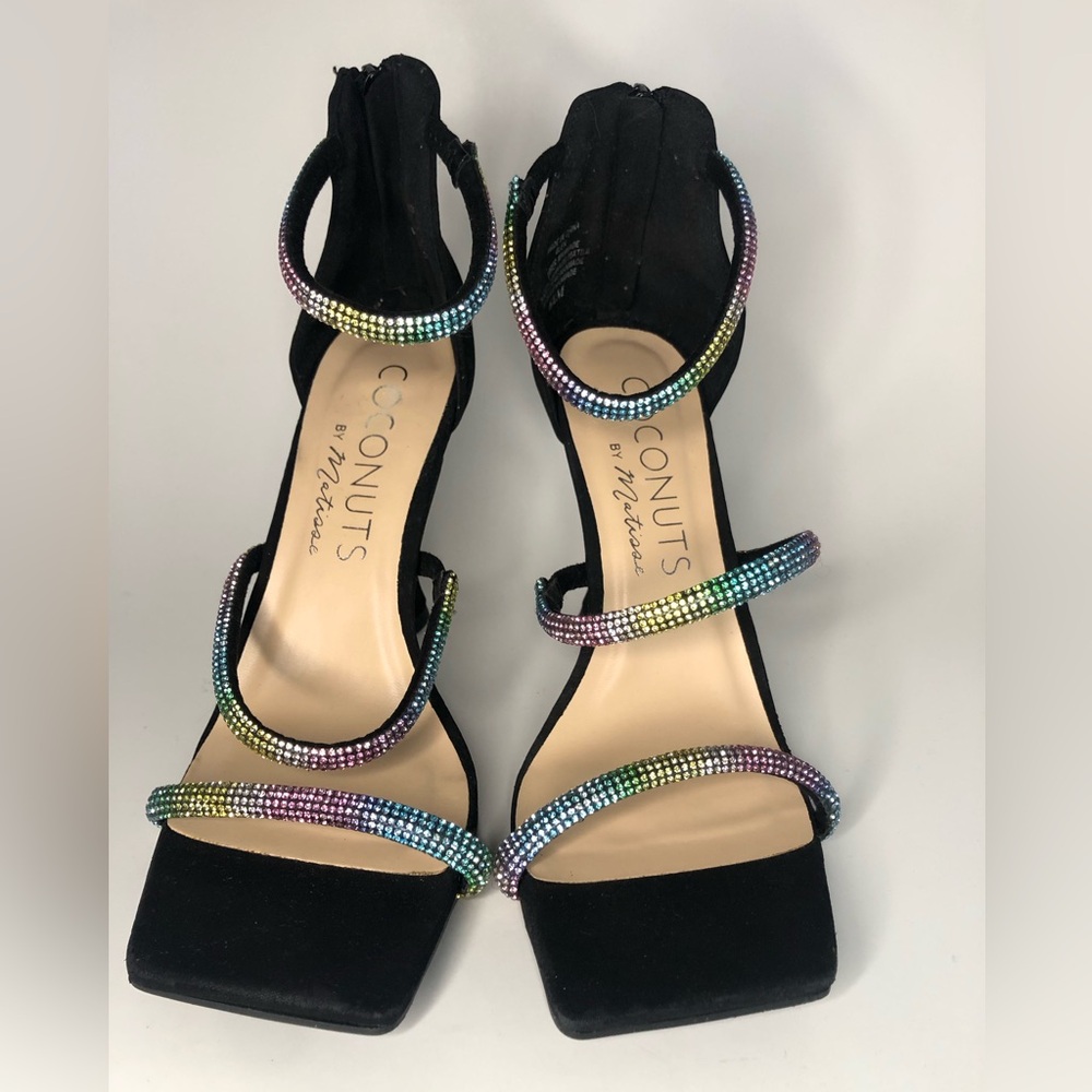 Coconuts by Matisse Open Toe Suede Rainbow Rhinestone Stiletto Heel Size 6.5 - Picture 2 of 11